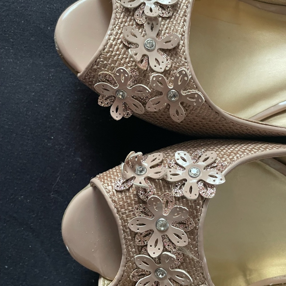 Chic Rose Gold Floral Peep-Toe Heels